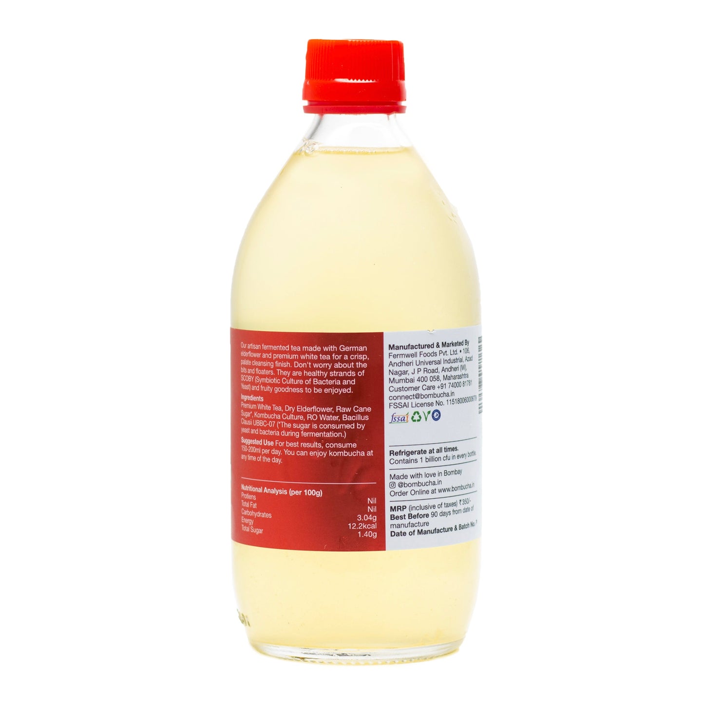 Kombucha-Elderflower in White tea 500ml (IND)