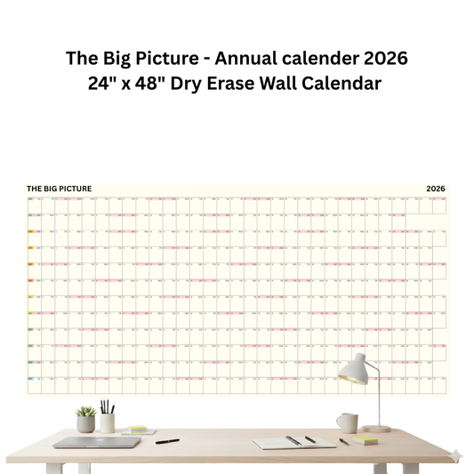 The Big Picture - Annual calender 2026 - 24" x 48" Dry Erase Wall Calendar (Boxes Edition), designed for professionals, teachers, students