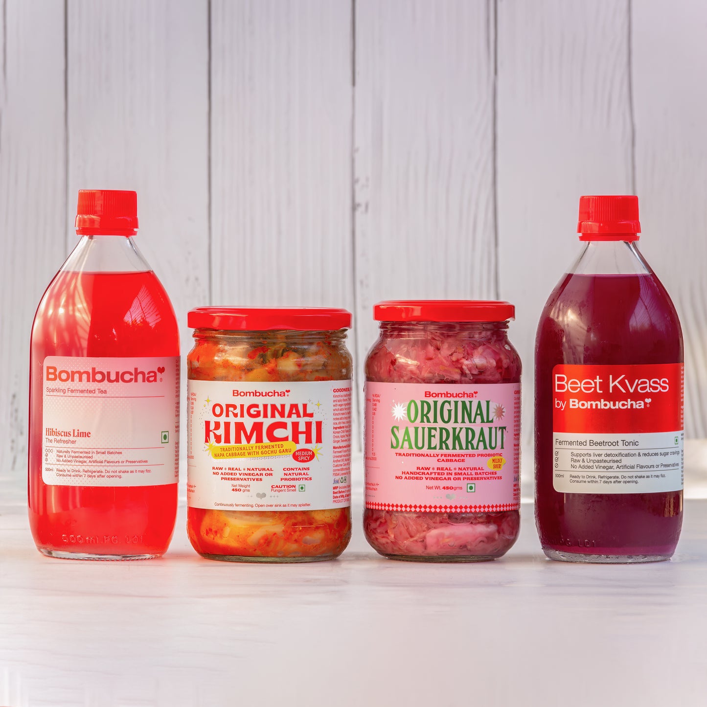 Most Popular  Ferment Pack- Hibiscus lime Kombucha +Napa Kimchi  + Original Sauerkraut + Beet Kvass (BL)