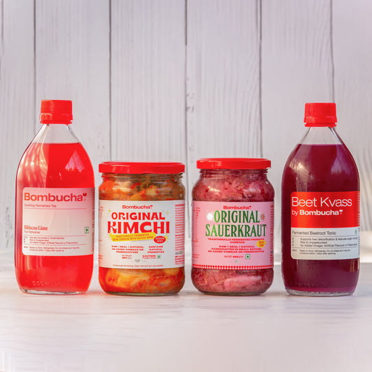 Most Popular  Ferment Pack- Hibiscus lime Kombucha +Napa Kimchi  + Original Sauerkraut + Beet Kvass